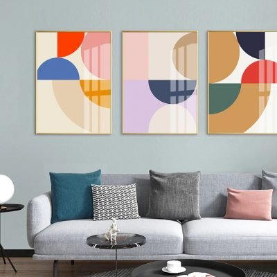 Colorful Circles Abstract Geometric Wall Art For Modern Apartment Living Room Art Decor