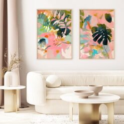 Colorful Tropical Flora Wall Decor Modern Botanical Abstract Pictures For Living Room Decor