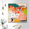 Colorful Vintage Abstract Houses Wall Art Fine Art Canvas Prints Pictures For Living Room Decor