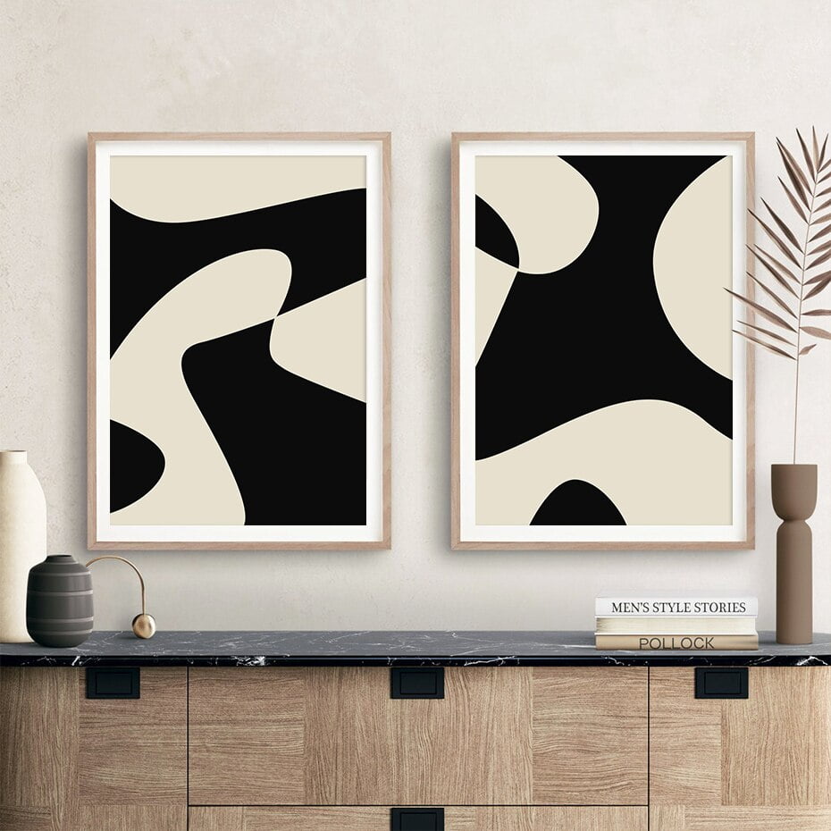 Contemporary Retro Abstract Minimalist Black Beige Wall Decor Pictures For Modern Interiors
