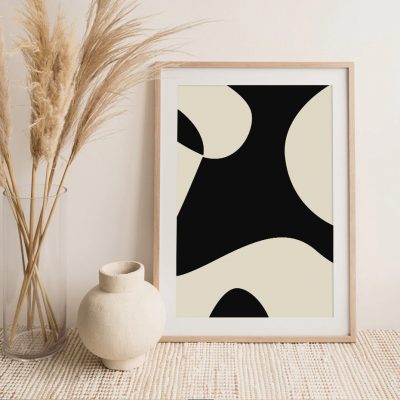 Contemporary Retro Abstract Minimalist Black Beige Wall Decor Pictures For Modern Interiors