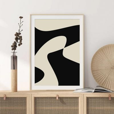 Contemporary Retro Abstract Minimalist Black Beige Wall Decor Pictures For Modern Interiors