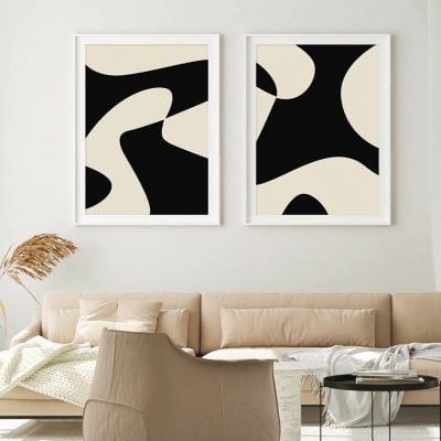 Contemporary Retro Abstract Minimalist Black Beige Wall Decor Pictures For Modern Interiors