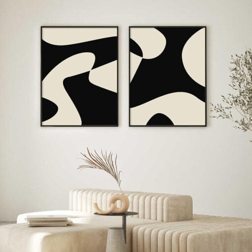 Contemporary Retro Abstract Minimalist Black Beige Wall Decor Pictures For Modern Interiors