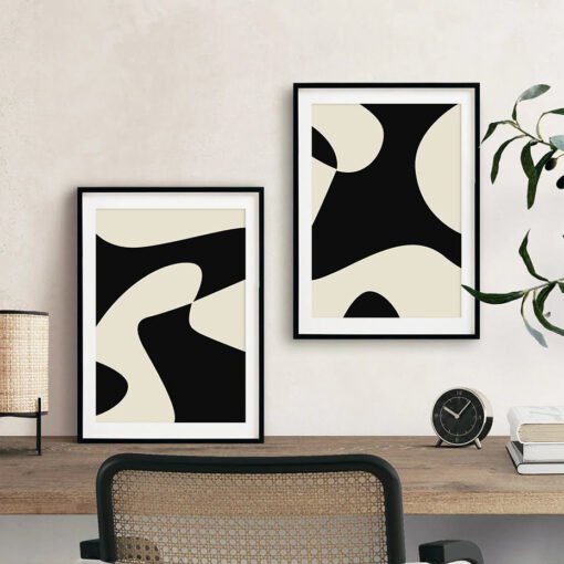 Contemporary Retro Abstract Minimalist Black Beige Wall Decor Pictures For Modern Interiors