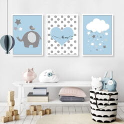 Cute Personalized Nordic Nursery Wall Art Blue White Pictures For Baby's Room Decor