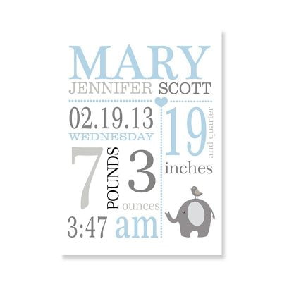 Cute Personalized Nordic Nursery Wall Art Blue White Pictures For Baby's Room Decor