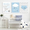 Cute Personalized Nordic Nursery Wall Art Blue White Pictures For Baby's Room Decor