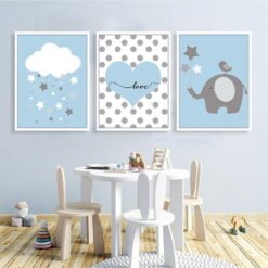 Cute Personalized Nordic Nursery Wall Art Blue White Pictures For Baby's Room Decor