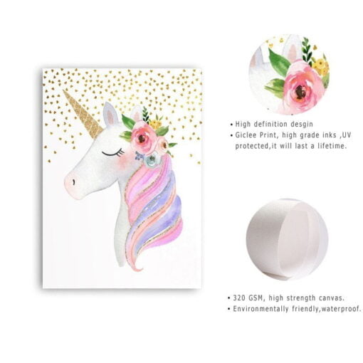 Cute Pink Golden Unicorn Pictures For Girl's Bedroom Nordic Style Nursery Wall Art Decor