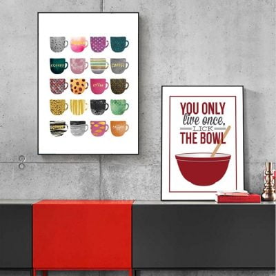 Delightful Colorful Coffee Cups Wall Art Fine Art Canvas Prints Pictures For Cafe Kitchen Decor