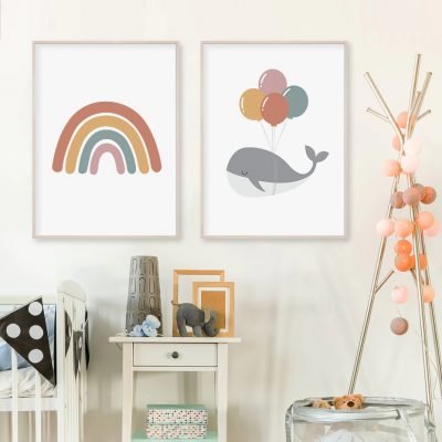 Dream Big Balloon Rainbow Nursery Wall Art Modern Pictures For Kids Room Nursery Decor