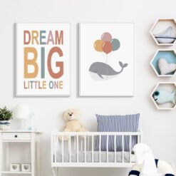 Dream Big Balloon Rainbow Nursery Wall Art Modern Pictures For Kids Room Nursery Decor