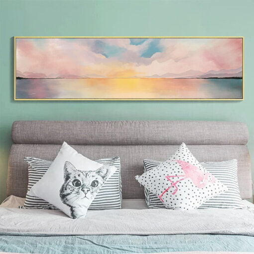 Dreamy Pink Sunset Wall Art Fine Art Canvas Prints Wide Format Picture For Above The Bed