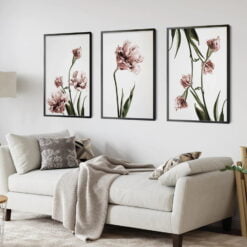 Elegant Pink Green Floral Wall Art Minimalist Botanical Pictures For Luxury Living Room Art Decor