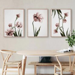 Elegant Pink Green Floral Wall Art Minimalist Botanical Pictures For Luxury Living Room Art Decor