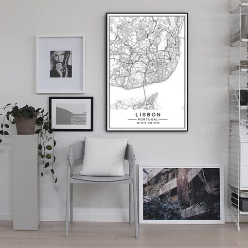 European City Map Wall Art Black & White Minimalist Nordic Posters For Home Office Decor