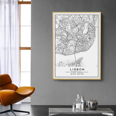 European City Map Wall Art Black & White Minimalist Nordic Posters For Home Office Decor