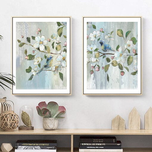 Floral Garden Birds Painting Wall Art Fine Art Canvas Prints Pictures For Living Room Decor