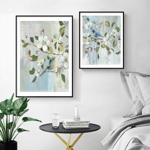 Floral Garden Birds Painting Wall Art Fine Art Canvas Prints Pictures For Living Room Decor
