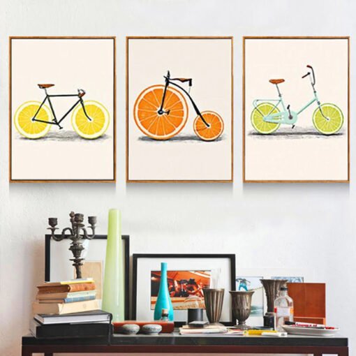 Fruit Bikes Kitchen Wall Art Delightful Orange Lemon Lime Posters For Kitchen Living Room Decor