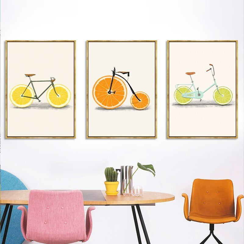 Fruit Bikes Kitchen Wall Art Delightful Orange Lemon Lime Posters For Kitchen Living Room Decor