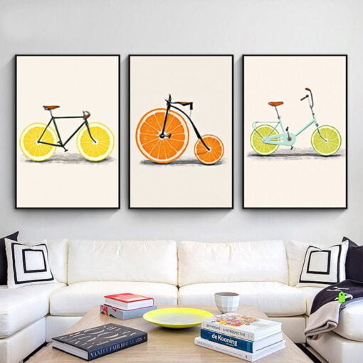 Fruit Bikes Kitchen Wall Art Delightful Orange Lemon Lime Posters For Kitchen Living Room Decor