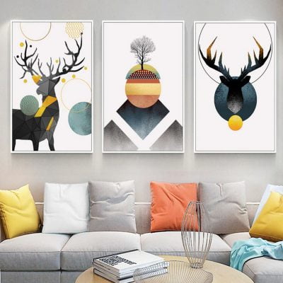 Geometric Deer Nordic Abstract Wall Decor Pictures For Modern Scandinavian Home Decor