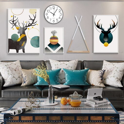 Geometric Deer Nordic Abstract Wall Decor Pictures For Modern Scandinavian Home Decor