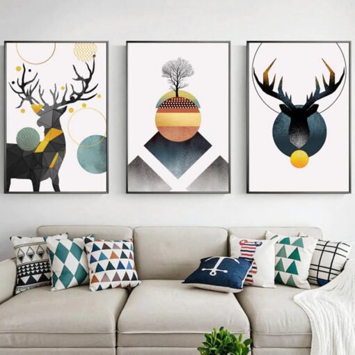 Geometric Deer Nordic Abstract Wall Decor Pictures For Modern Scandinavian Home Decor