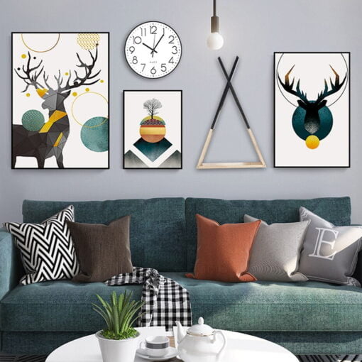 Geometric Deer Nordic Abstract Wall Decor Pictures For Modern Scandinavian Home Decor