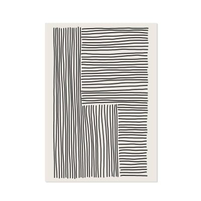 Geometric Sketched Lines Abstract Black White Wall Art For Minimalist Living Room Home Decor