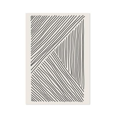 Geometric Sketched Lines Abstract Black White Wall Art For Minimalist Living Room Home Decor