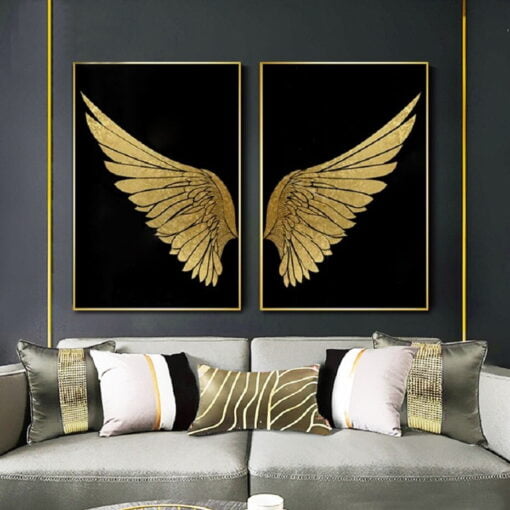 Golden Wings Wall Art Modern Chic Fashion Pictures For Luxury Living Room Wall Decor