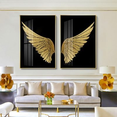 Golden Wings Wall Art Modern Chic Fashion Pictures For Luxury Living Room Wall Decor