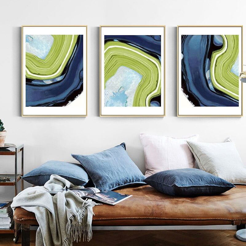 Green Blue Ice Marble Wall Art Abstract Pictures For Modern Living Room Home Art Decor