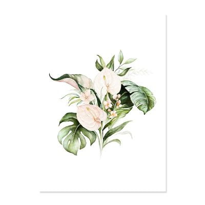 Green Leaves Golden Floral Tropical Botanical Wall Art Pictures For Modern Living Room