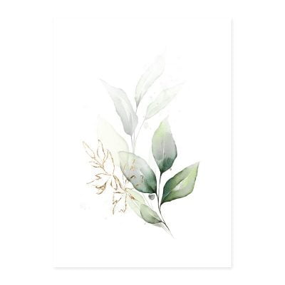 Green Leaves Golden Floral Tropical Botanical Wall Art Pictures For Modern Living Room