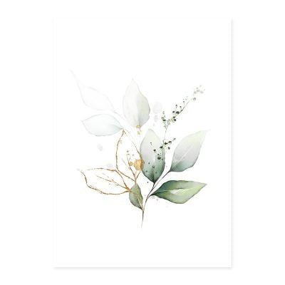 Green Leaves Golden Floral Tropical Botanical Wall Art Pictures For Modern Living Room