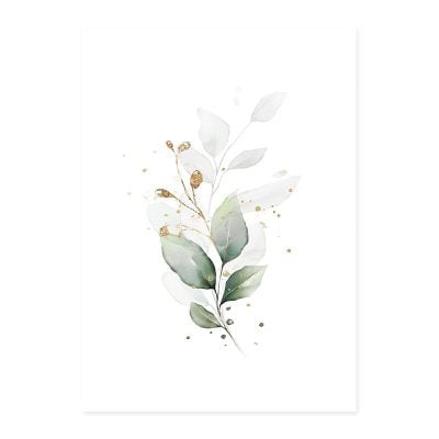 Green Leaves Golden Floral Tropical Botanical Wall Art Pictures For Modern Living Room