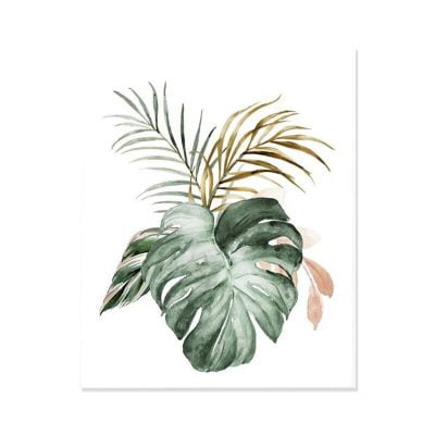 Green Leaves Golden Floral Tropical Botanical Wall Art Pictures For Modern Living Room