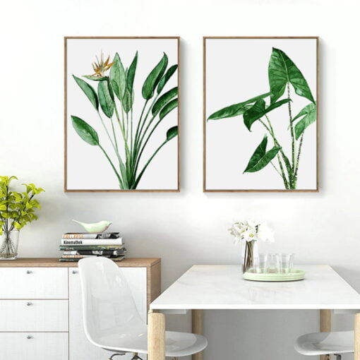 Green Leaves Strelitzia Houseplant Wall Art Scandinavian Style Pictures For Living Room