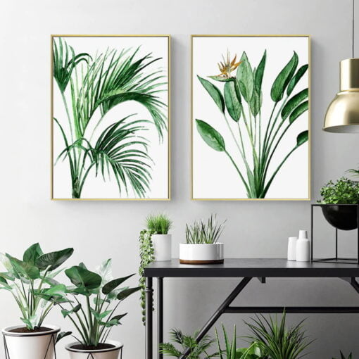 Green Leaves Strelitzia Houseplant Wall Art Scandinavian Style Pictures For Living Room
