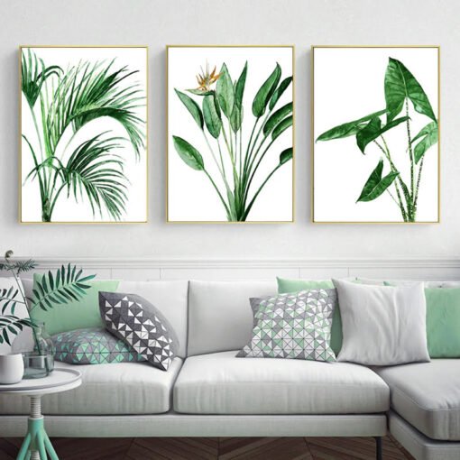 Green Leaves Strelitzia Houseplant Wall Art Scandinavian Style Pictures For Living Room