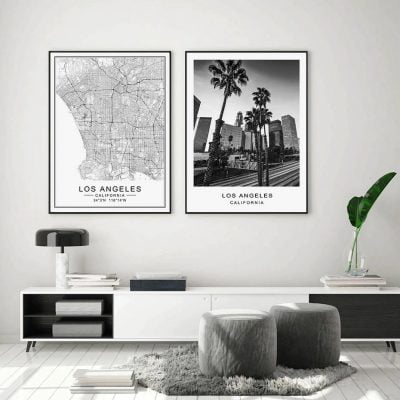 Los Angeles City Map Wall Art Black White California Posters For Living Room Home Office Decor