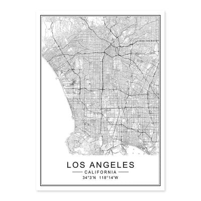 Los Angeles City Map Wall Art Black White California Posters For Living Room Home Office Decor