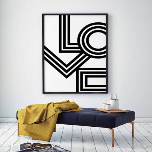 Love Poster Minimalist Typographic Wall Art Fine Art Canvas Print For Scandinavian Interior Design