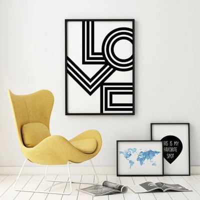 Love Poster Minimalist Typographic Wall Art Fine Art Canvas Print For Scandinavian Interior Design