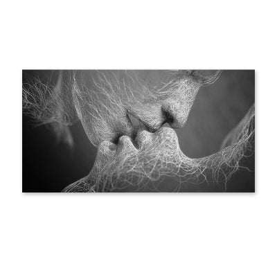Lovers Kiss Abstract Black & White Wall Art Picture For Modern Apartment Bedroom Decor