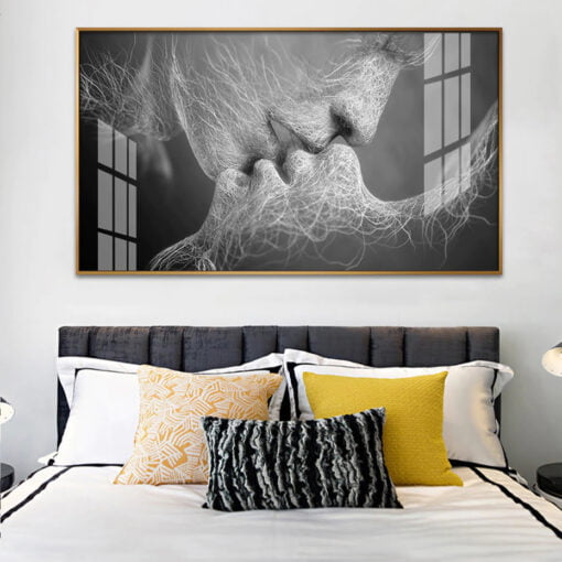 Lovers Kiss Abstract Black & White Wall Art Picture For Modern Apartment Bedroom Decor